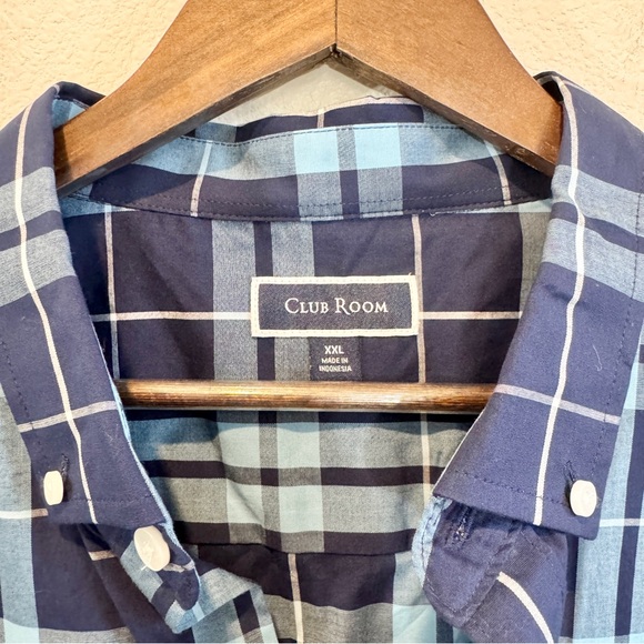 Men’s Classic Preppy Plaid Stretch Button Down Shirt Blue Club Room XXL - Picture 2 of 8
